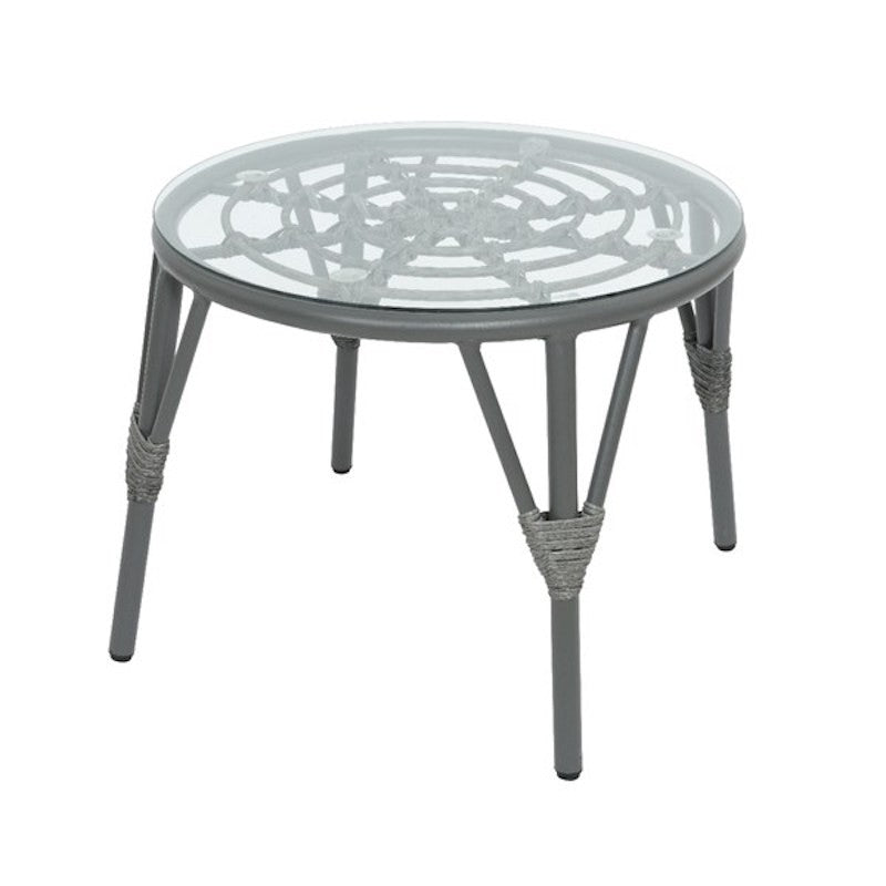 Salon gris 3 pièces Evora - Fauteuils et table basse en osier avec pieds réglables