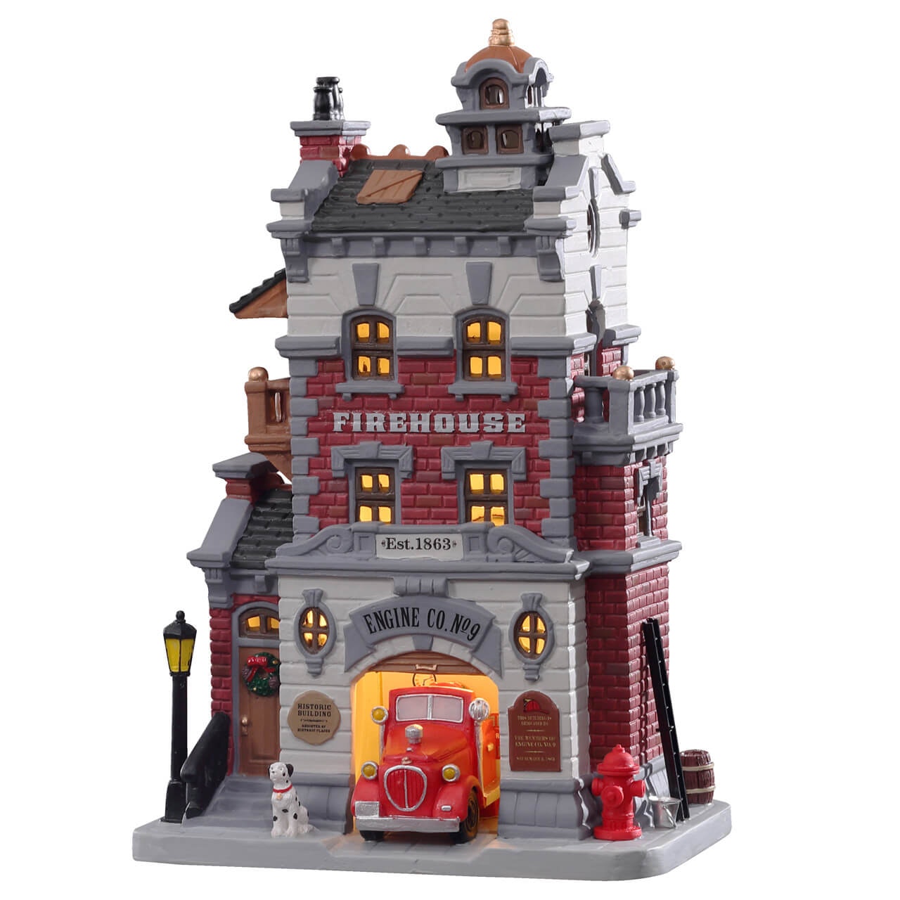 Lemax Engine Company No. 9 - Fire Engine Company No. 9 Jeu de décoration hivernale pour village de Noël