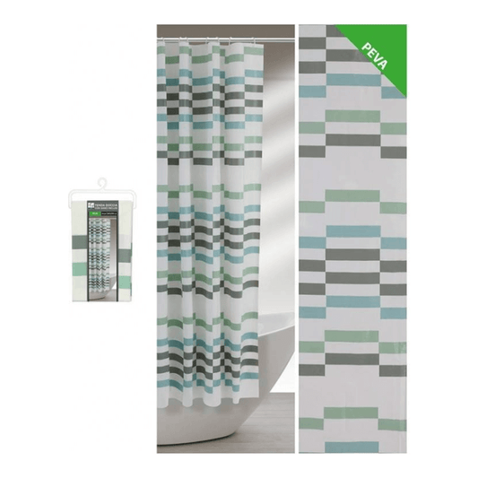 Rideau de douche avec rectangles bleus, verts et gris 240 X 200