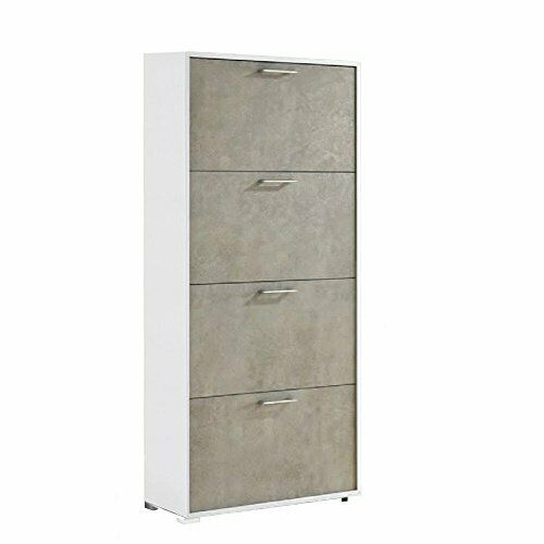 Meuble à chaussures double profondeur avec 4 portes jusqu'à 18 paires de chaussures blanc/ciment