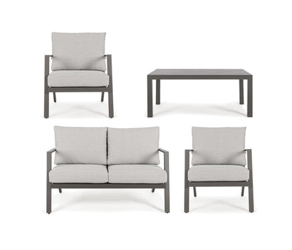 Salon de jardin en aluminium peint marron avec assise amovible en tissu - Harley