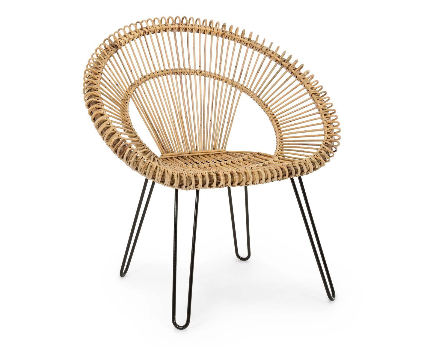 Fauteuil Esteban Naturel en Rotin et Acier - Design élégant pour l'intérieur et l'extérieur