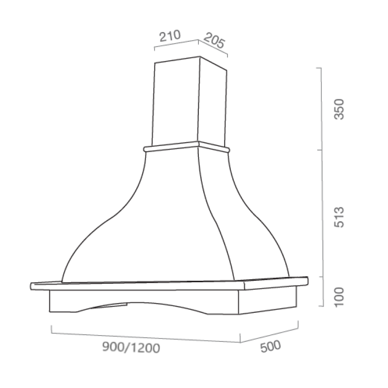 Hotte aspirante PROVENZA en inox blanc et structure en bois couleur tabac 120 cm