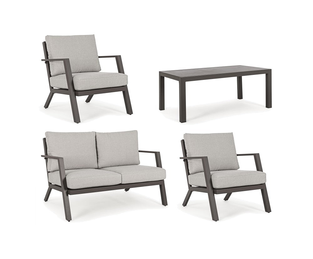 Salon de jardin en aluminium peint marron avec assise amovible en tissu - Harley