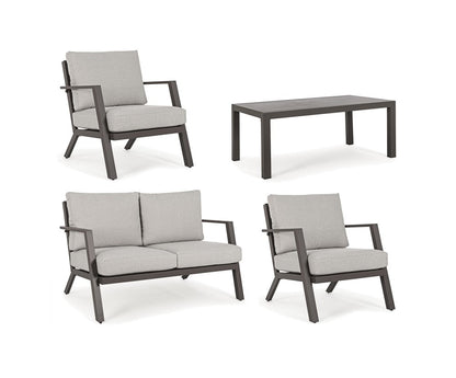 Salon de jardin en aluminium peint marron avec assise amovible en tissu - Harley