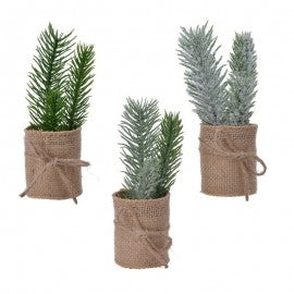 Mini sapin de Noël en sachet de jute assorti 5x h15 cm 1 pièce