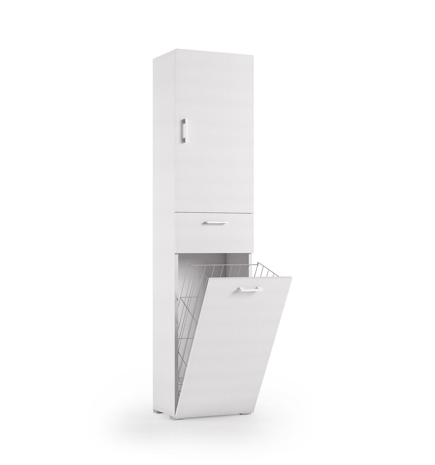 Armoire polyvalente avec panier à linge blanc avec poignées