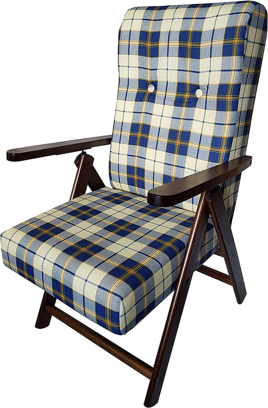 Fauteuil Molisana en tissu tartan bleu