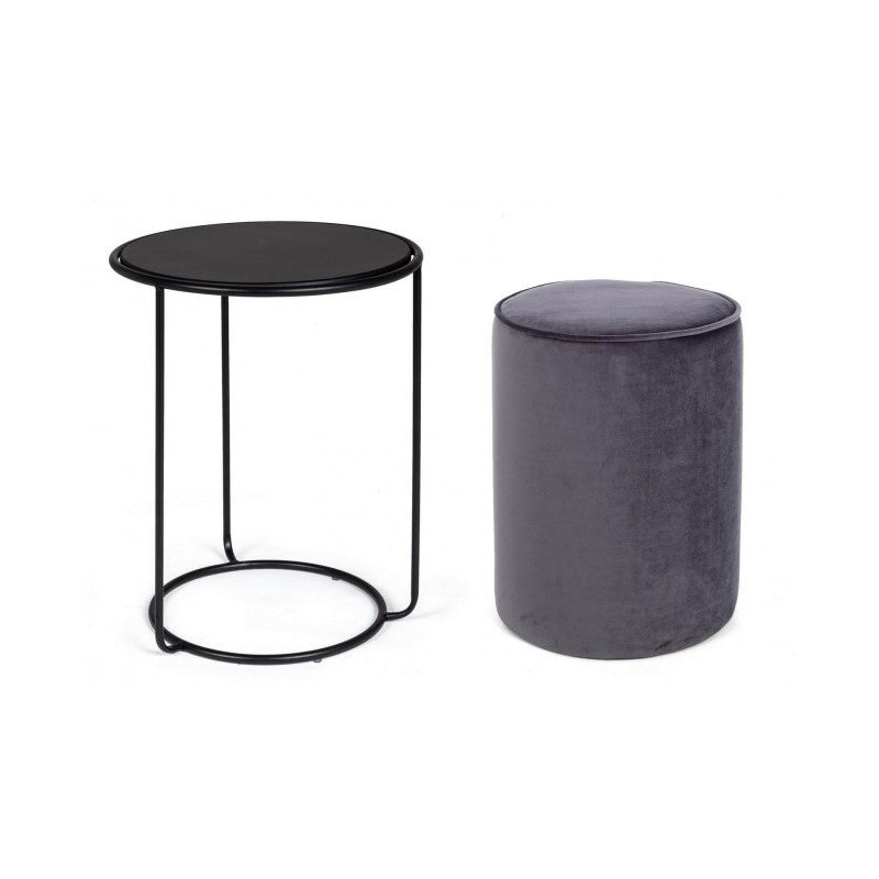 Ensemble table basse-pouf Annika combiné moderne gris foncé