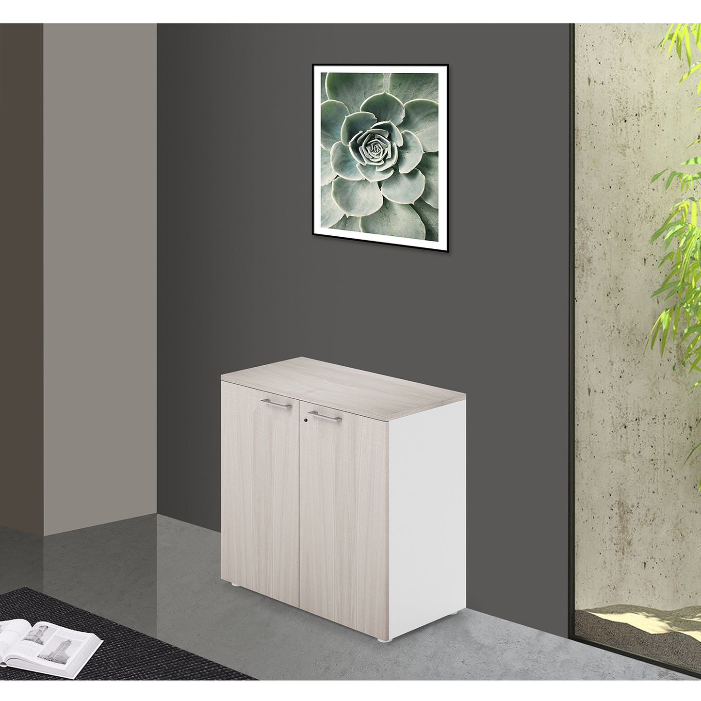 Meuble de bureau bas à deux portes avec serrure couleur Orme H87x90x45cm