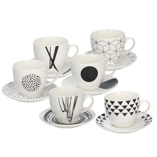 Set de 6 tasses à thé avec soucoupe coordonnée ligne Metropolis Graphic Tognana