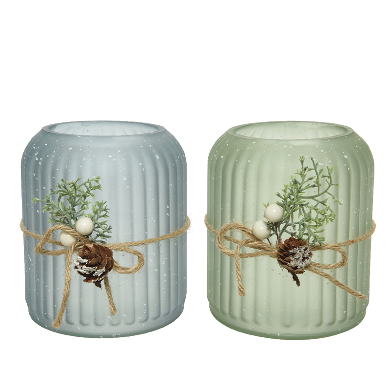 Bougeoir en verre et jute H 13 x Ø 11 cm