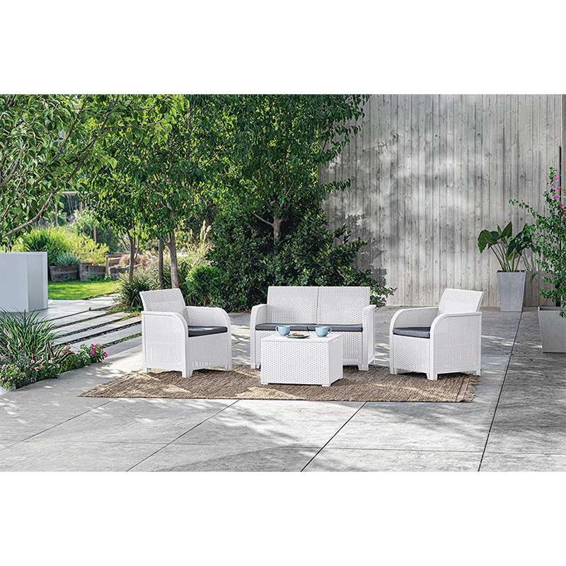 Keter Set 2 Fauteuils + Canapé + Table de Rangement ROSALIE LOUNGE blanc