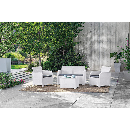Keter Set 2 Fauteuils + Canapé + Table de Rangement ROSALIE LOUNGE blanc