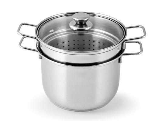 Cuiseur à pâtes en inox avec panier en verre et couvercle Ø 24 cm