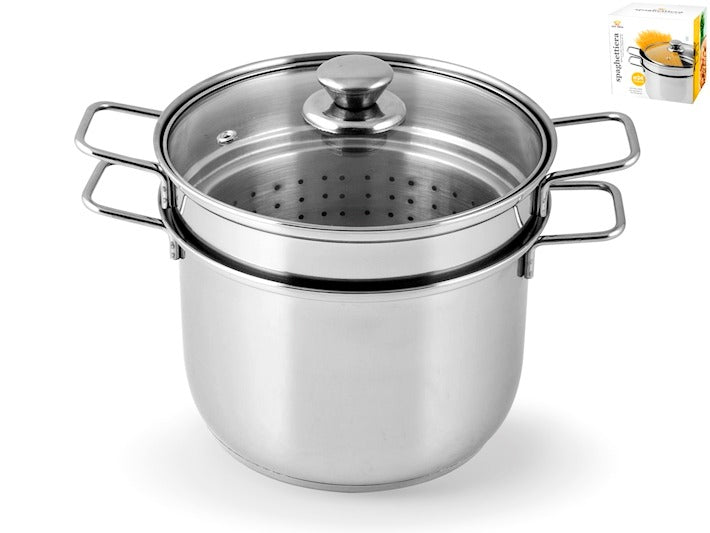 Cuiseur à pâtes en inox avec panier en verre et couvercle Ø 24 cm