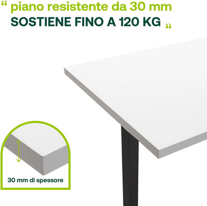 Bureau debout réglable en hauteur avec 4 hauteurs d'affichage intégrées (150x69 cm) laqué blanc et noir