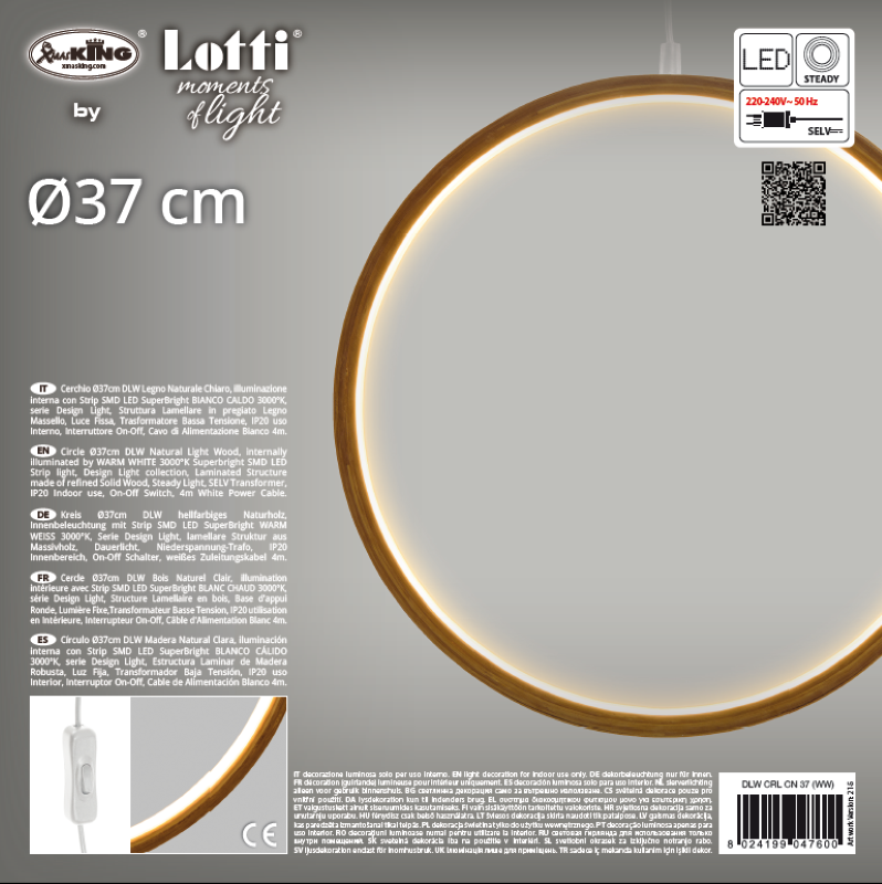 Cercle Ø37cm LED Bois Clair