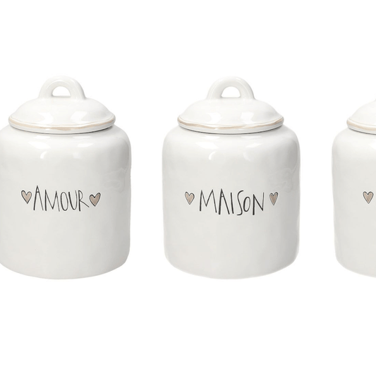 Pot Avec Couvercle 1600 Cc Amour Grès Blanc
