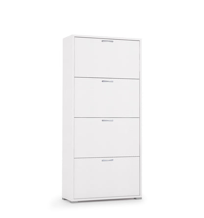 Meuble à Chaussures Double Profondeur 4 Portes Jusqu'à 18 Paires Blanc/Blanc