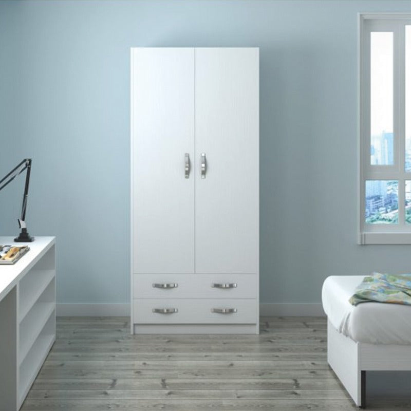 Armoire 2 portes avec tiroirs en Frêne Blanc 91x52xH 210 cm