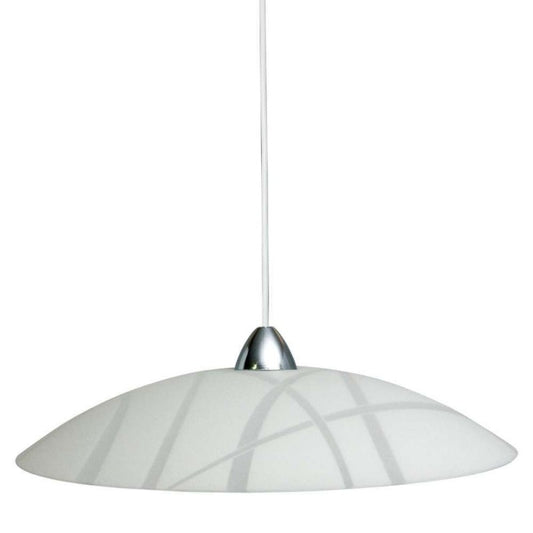 Sospensione in lastra di vetro bianco montatura cromo diam.50xh.18 cm