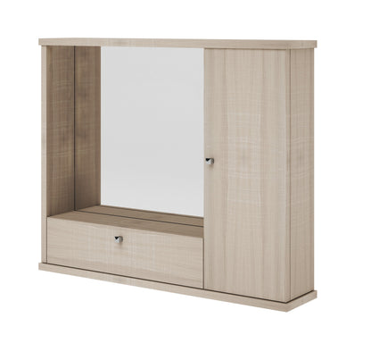 Meuble de salle de bain moderne miroir 1 porte avec abattant orme h.61x73x14