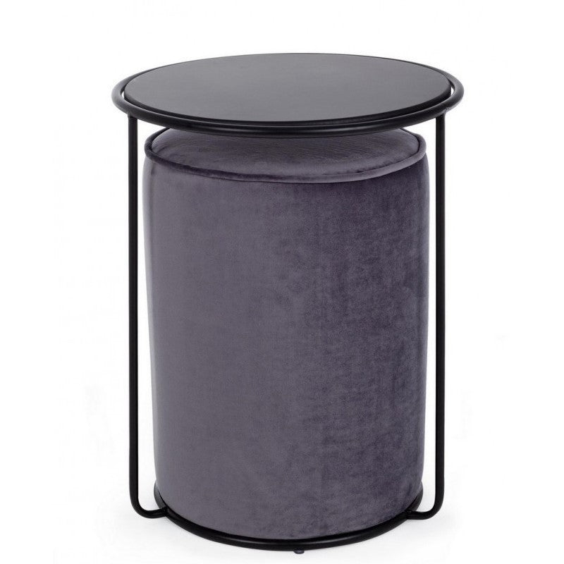 Ensemble table basse-pouf Annika combiné moderne gris foncé