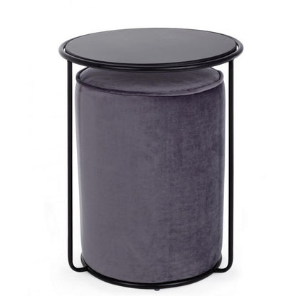 Ensemble table basse-pouf Annika combiné moderne gris foncé