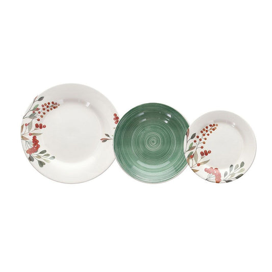 Service de Table 18 Pièces Baies en Grès Vert