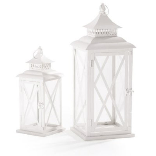 Lanterne en Métal avec Verre Latéral - 26x26x69 cm - Couleur Blanc Ivoire
