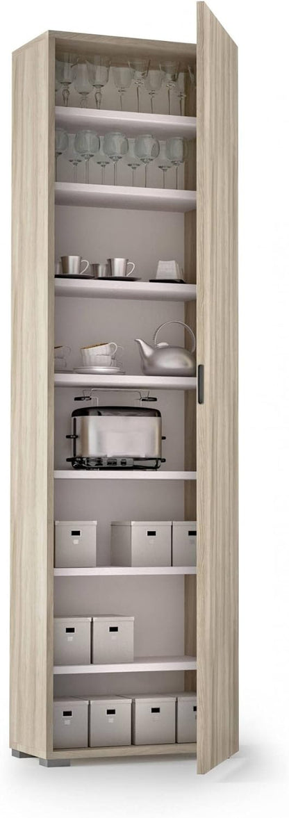 Armoire avec porte et sept étagères en orme