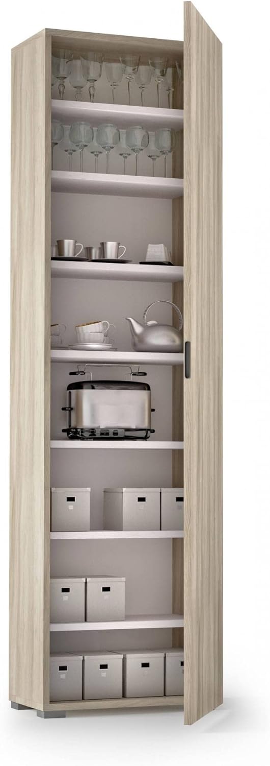 Armoire avec porte et sept étagères en orme