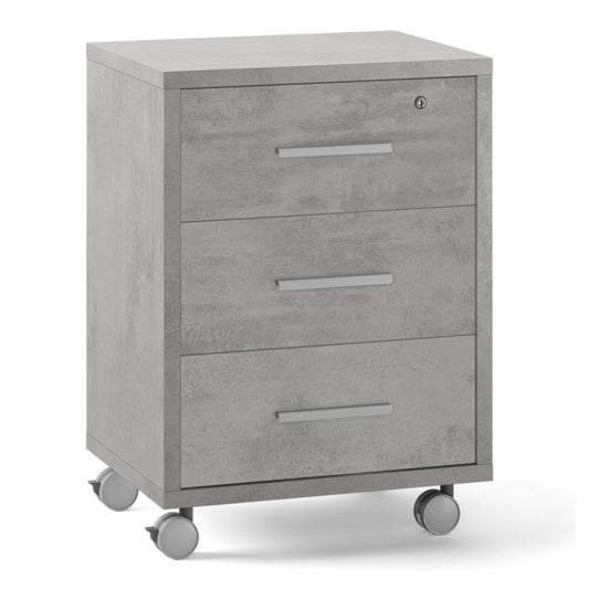 Commode de bureau à trois tiroirs avec roulettes Beton Cemento 51x41x h71 cm