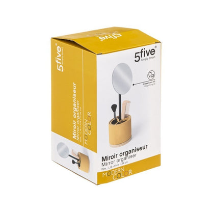 Miroir moderne avec porte-objet jaune diamètre 14x h35 cm