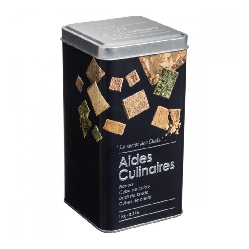 Récipient de cuisine en fer noir pour cubes de bouillon 1kg 8,8x8,8x h7 cm