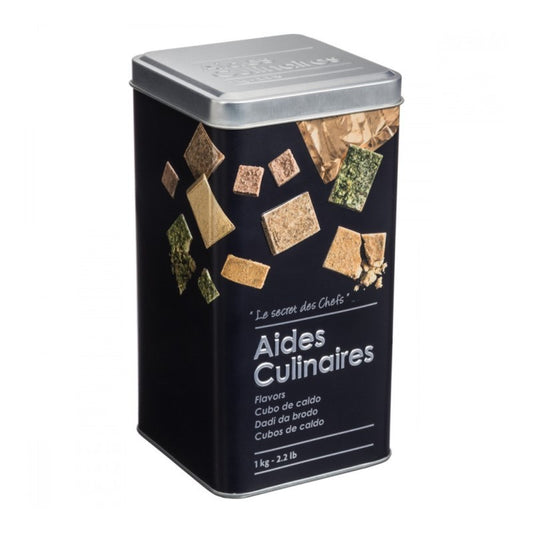 Récipient de cuisine en fer noir pour cubes de bouillon 1kg 8,8x8,8x h7 cm