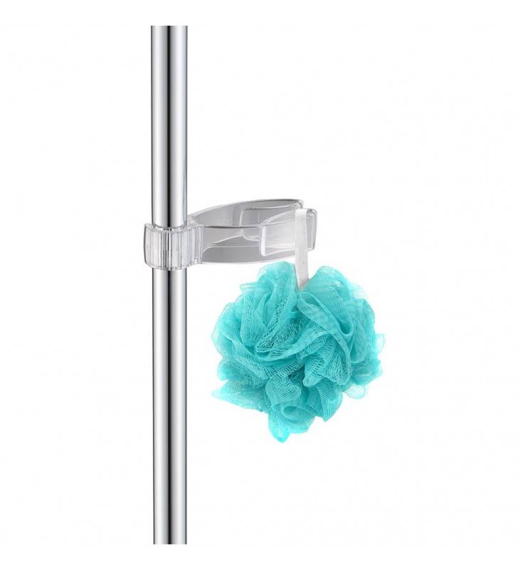 Crochet transparent pour tringles ou colonnes de douche