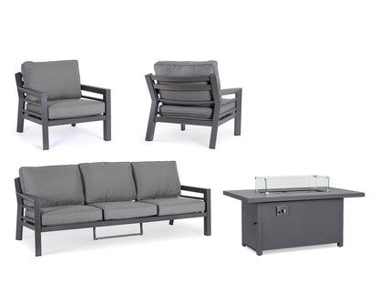 Ensemble de salon 4 pièces avec coussin Hendrix anthracite en aluminium, acier, verre et polyester