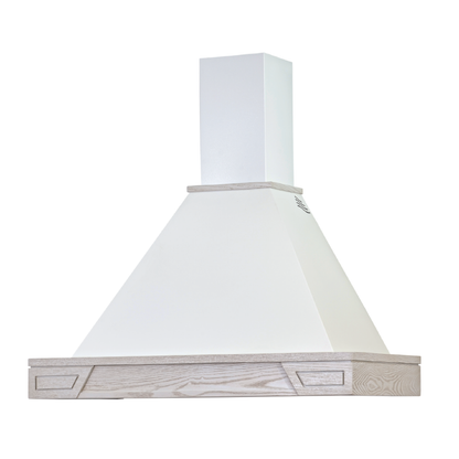 Hotte de cuisine rustique blanche GINEVRA, cadre en bois de frêne 120 cm