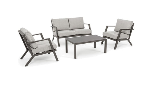 Salon de jardin en aluminium peint marron avec assise amovible en tissu - Harley