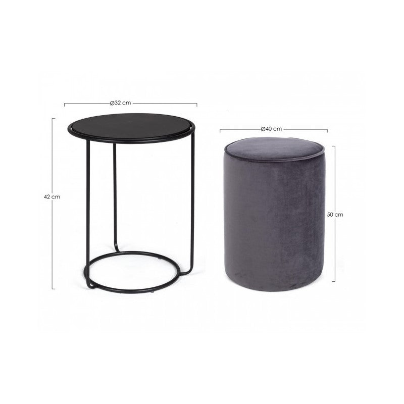 Ensemble table basse-pouf Annika combiné moderne gris foncé