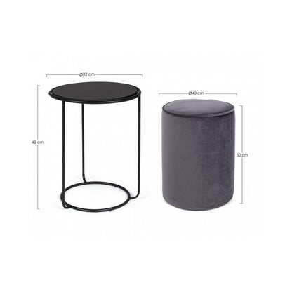 Ensemble table basse-pouf Annika combiné moderne gris foncé