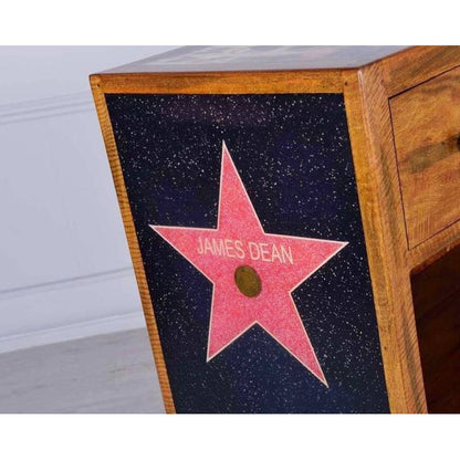 Buffet en manguier marron avec 2 tiroirs et étagères visibles 50x120xh. 75 cm 