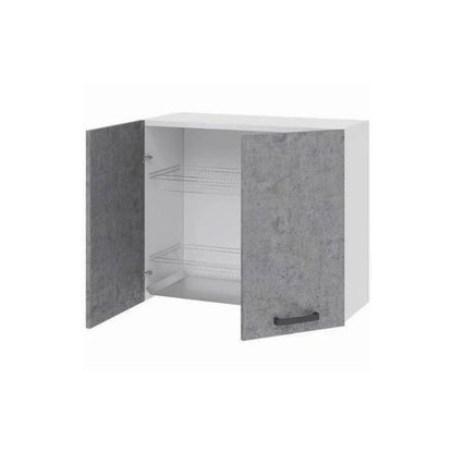 Égouttoir à vaisselle de cuisine blanc, élément mural avec 2 portes en ciment 80x32xH 72