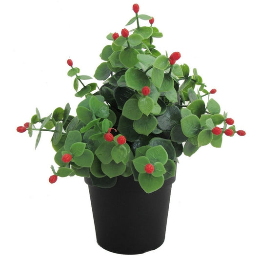 Plante Artificielle aux Baies Rouges - Décoration PVC Stabilisé UV - Diamètre 9,5 x h20 cm