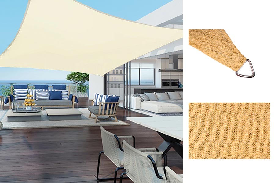 Voile Parasol 4x5m 160g Beige avec Crochets Métal