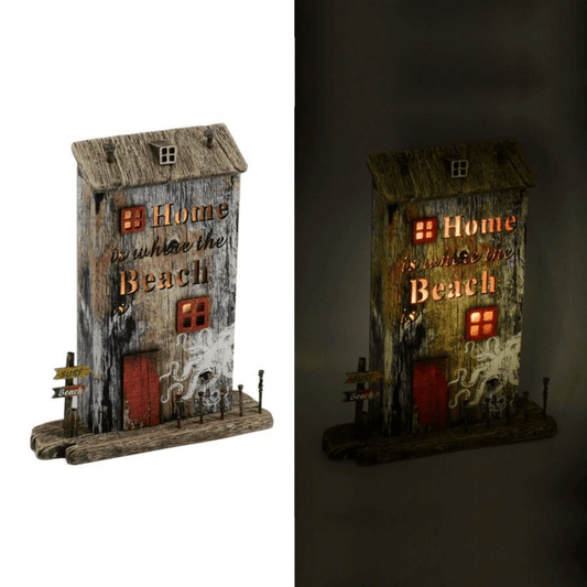Décoration Bord De Mer Maison En Bois Poulpe Avec LED Cm22X6,5H27
