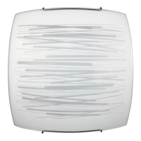 Plafonnier 1xE27 Crochets Plaque de Verre Chromé Blanc Décoré Rayures Horizontales E-Energy Manuela