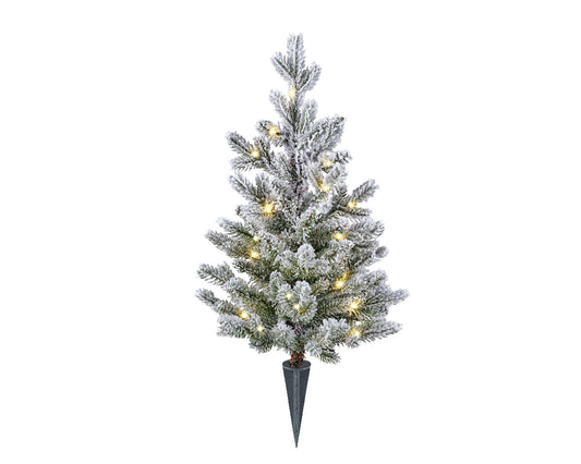 Sapin de Noël enneigé portable avec micro lumières LED H 60 x Ø 36 cm